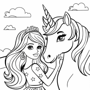 Ausmalbild Barbie und das Einhorn