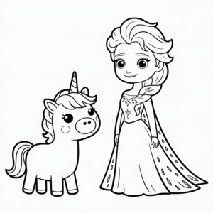 Ausmalbild Elsa und Einhorn