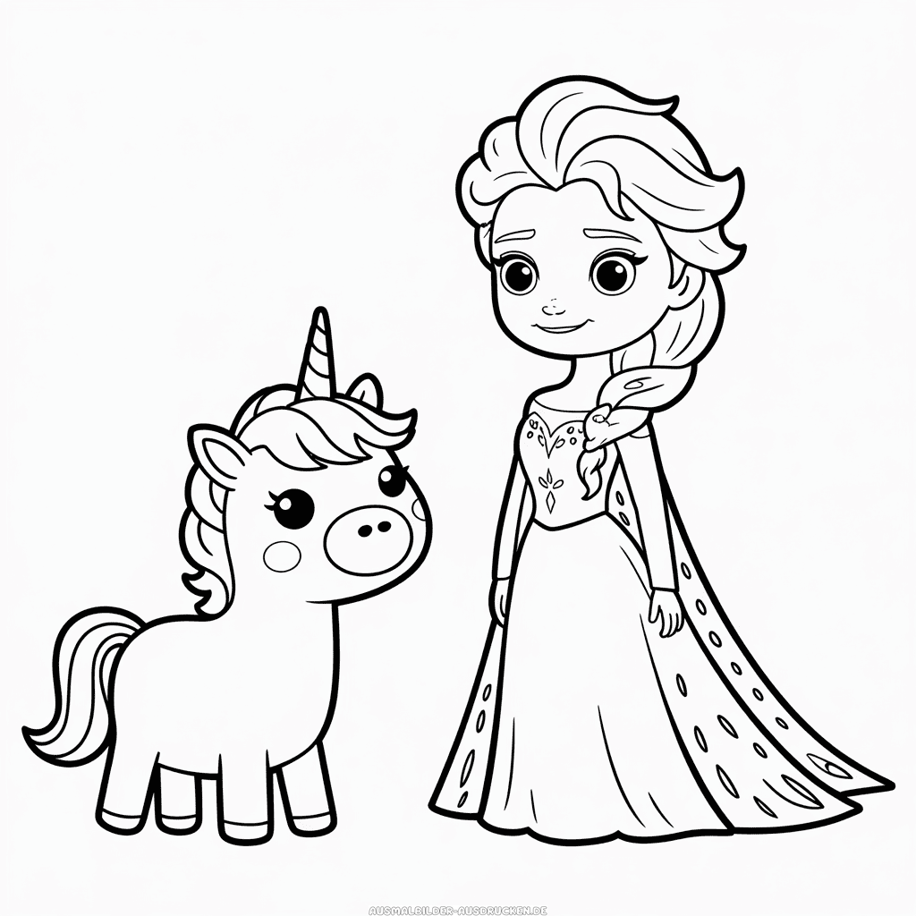 Ausmalbild Elsa und Einhorn