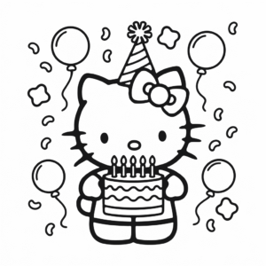 Ausmalbild Hello Kitty Happy Birthday