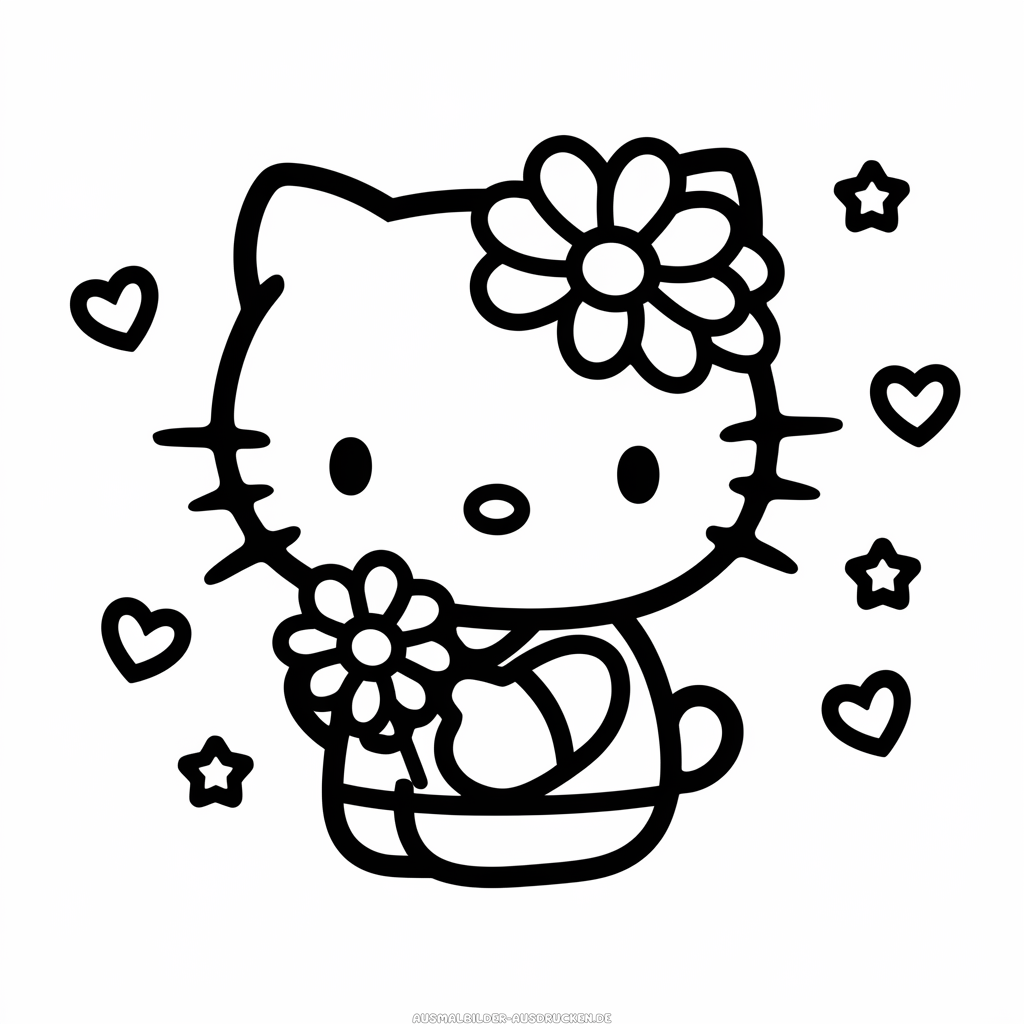 Ausmalbild kostenloses Hello Kitty