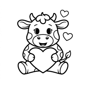 Ausmalbild Babykuh mit Herz