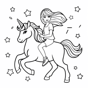 Ausmalbild Barbie reitet Einhorn