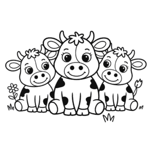 Ausmalbild Gruppe von süßen Kühen