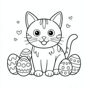 Ausmalbild Katze mit Ostereiern