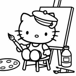 Ausmalbild Künstlerin Hello Kitty