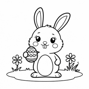 Ausmalbild Osterhase hält Ei