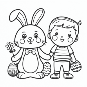 Ausmalbild Osterhase und Junge