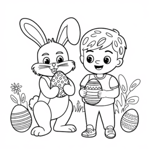 Ausmalbild Osterhase und Kind