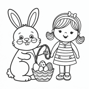 Ausmalbild Osterhase und Mädchen
