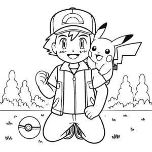 Ausmalbild Ash und Pikachu