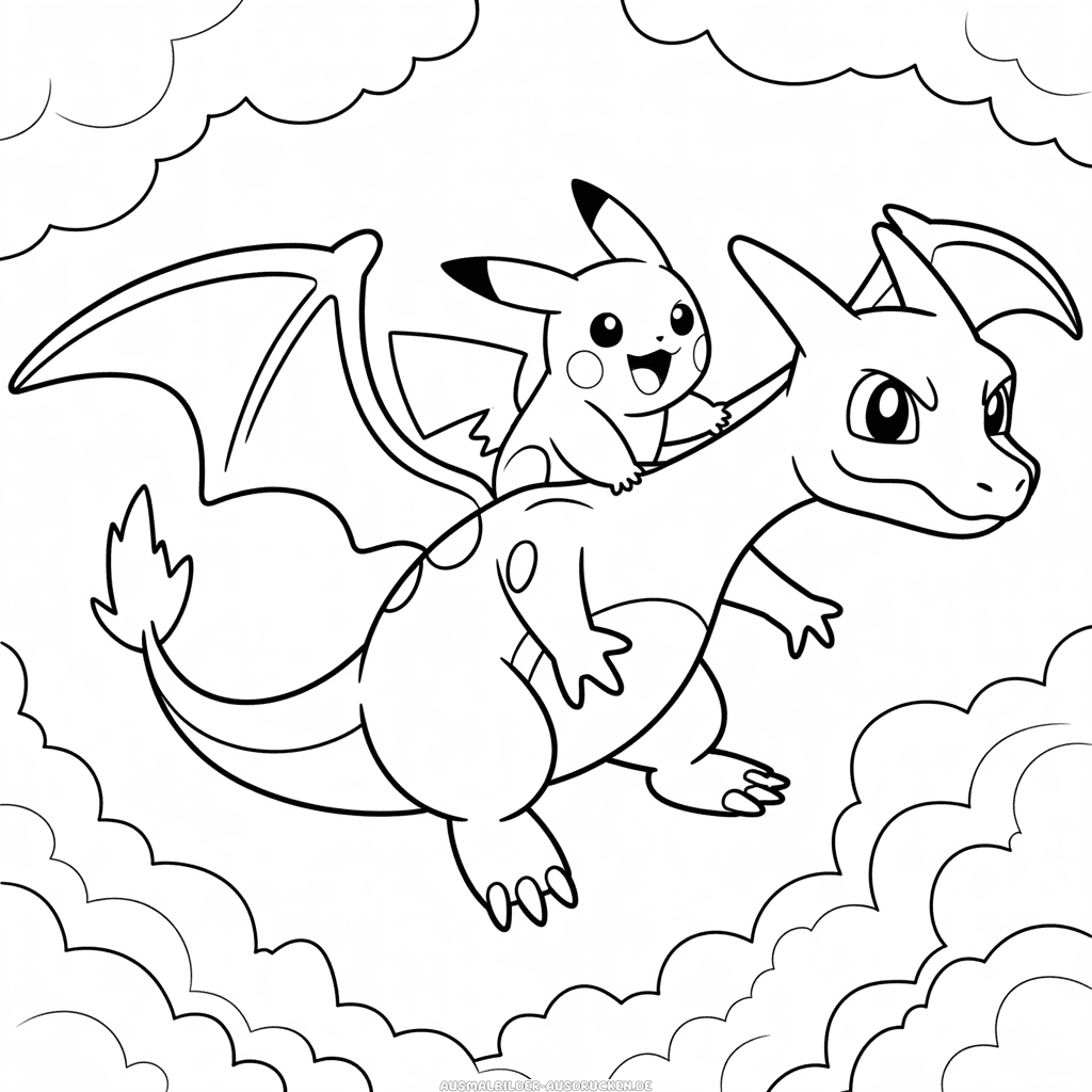 Ausmalbild Glurak und Pikachu