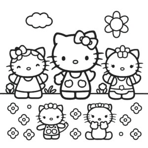 Ausmalbild Hello Kitty und Freunde