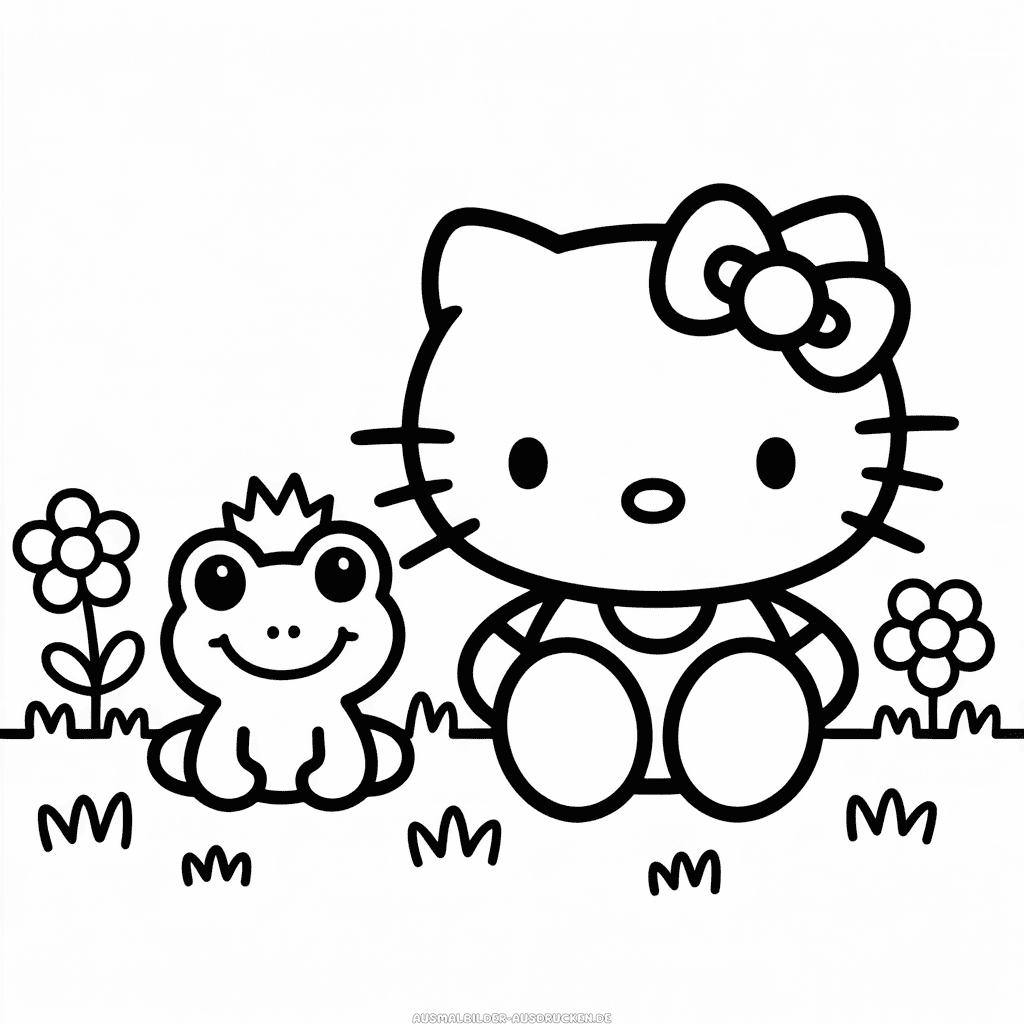 Ausmalbild Hello Kitty und Frosch