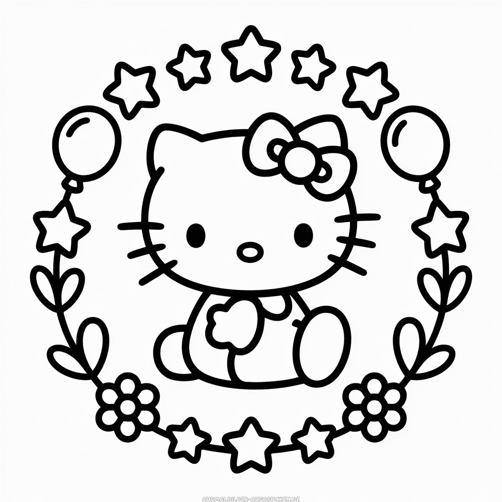 Ausmalbild Schwarz und Weiß Hello Kitty
