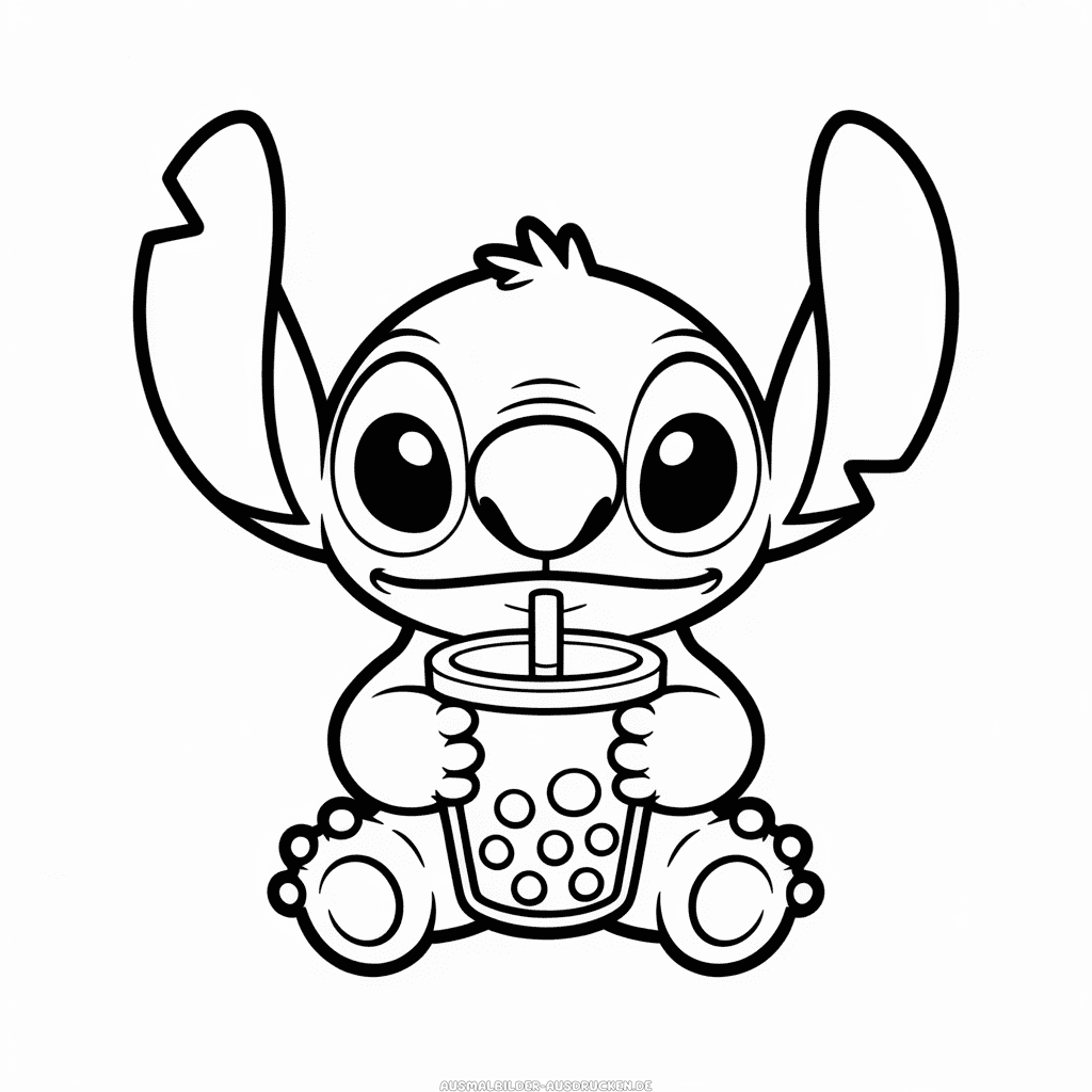 Ausmalbild Stitch mit Boba