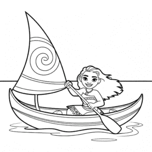 Ausmalbild Vaiana im Boot