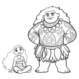 Ausmalbild Vaiana und Maui