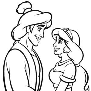 Ausmalbild Aladdin und Jasmin