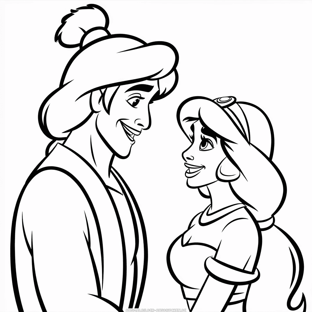 Ausmalbild Aladdin und Jasmin