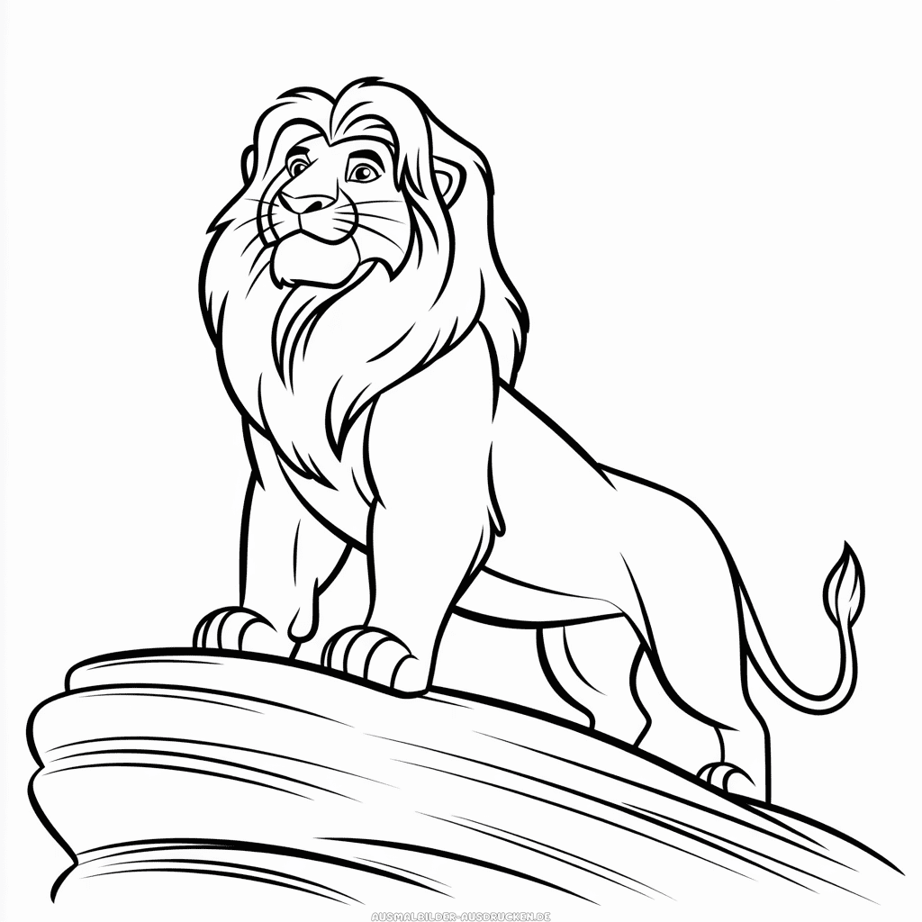 Ausmalbild Der König der Löwen auf dem Königsfelsen