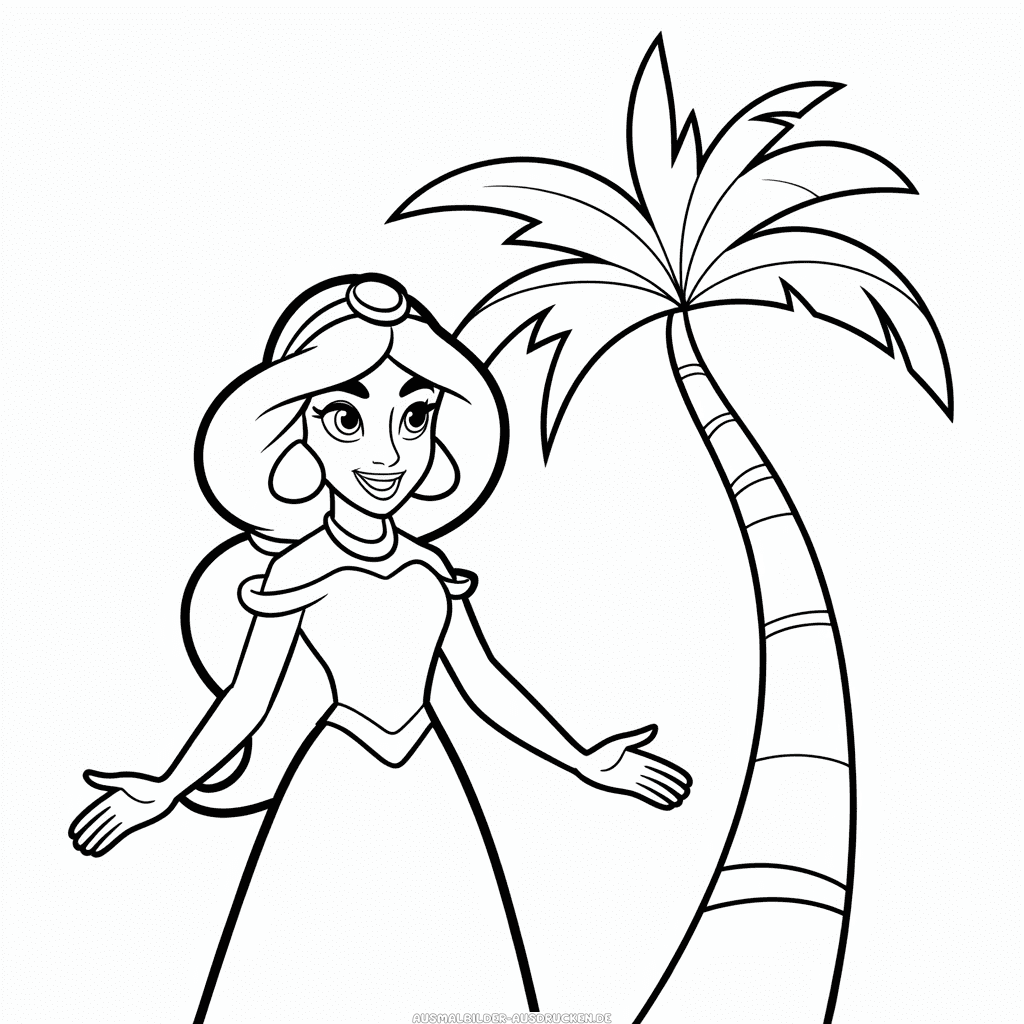 Ausmalbild Einfache Prinzessin Jasmin