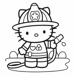 Ausmalbild Hello Kitty Feuerwehrfrau