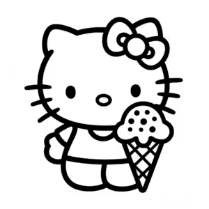 Ausmalbild Hello Kitty und Eiscreme