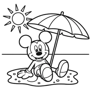 Ausmalbild Micky Maus am Strand