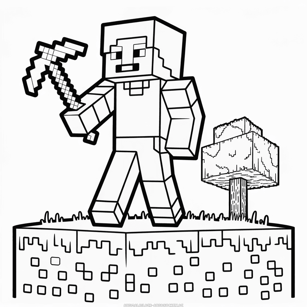 Ausmalbild Schwarz und Weiß Minecraft