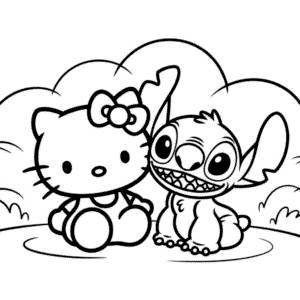 Ausmalbild Hallo Kitty und Stitch