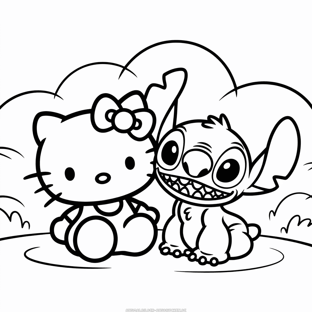 Ausmalbild Hallo Kitty und Stitch