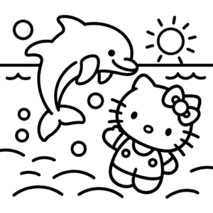 Ausmalbild Hello Kitty und der Delfin