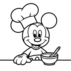 Ausmalbild Micky Maus Kochen