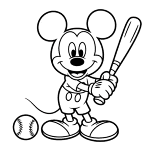 Ausmalbild Micky Maus spielt Baseball