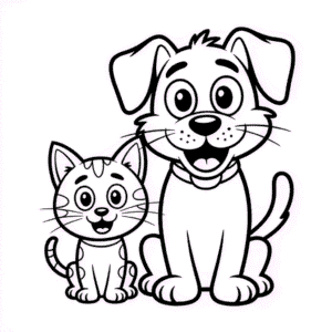 Ausmalbild Zeichentrick Katze und Hund