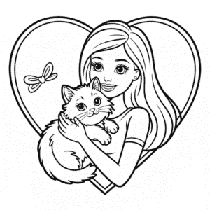 Ausmalbild Barbie mit Katze