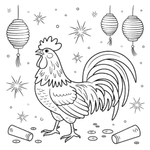 Ausmalbild Chinesisches Neujahr Hahn