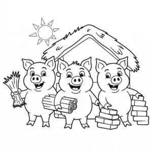 Ausmalbild Drei Kleine Schweinchen