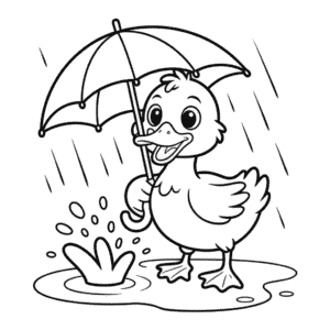 Ausmalbild Ente mit Regenschirm