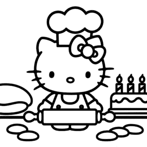 Ausmalbild Hello Kitty Backen