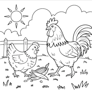 Ausmalbild Huhn und Hahn