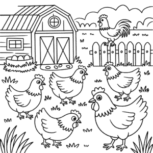Ausmalbild Hühnerfarm