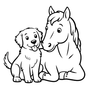 Ausmalbild Hund und Pferd