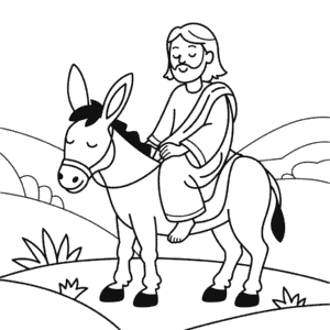 Ausmalbild Jesus reitet auf einem Esel