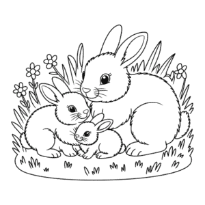 Ausmalbild Kaninchenfamilie