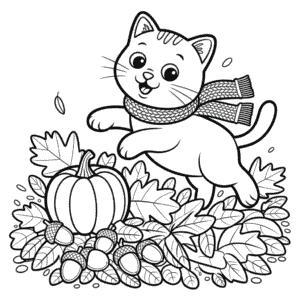 Ausmalbild Katze im Herbst