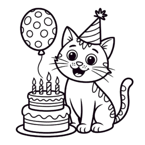 Ausmalbild Katzengeburtstag