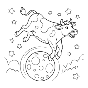 Ausmalbild Kuh Springt Über den Mond