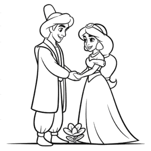Ausmalbild Aladdin und Jasmin Hochzeit